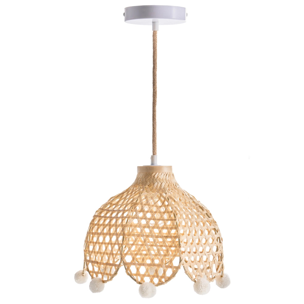 Lampada a sospensione in rattan con base in vimini e paralume a tamburo in stile boho Luce d'atmosfera naturale