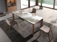 Tavolo da pranzo allungabile rettangolare marmo porcellanato e noce
