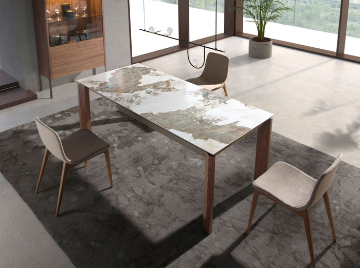 Tavolo da pranzo allungabile rettangolare marmo porcellanato e noce