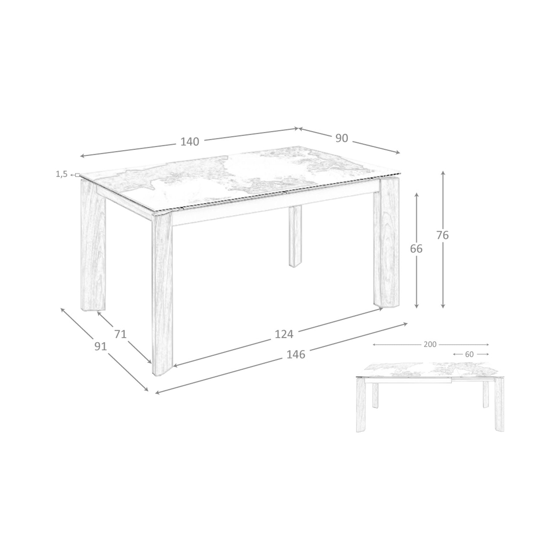 Tavolo da pranzo allungabile rettangolare marmo porcellanato e noce