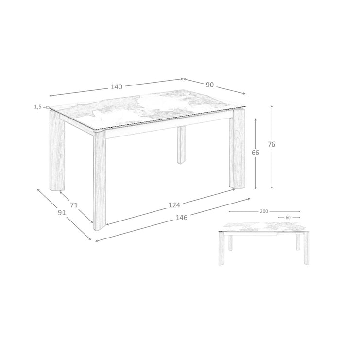 Tavolo da pranzo allungabile rettangolare marmo porcellanato e noce