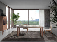 Tavolo da pranzo allungabile rettangolare marmo porcellanato e noce