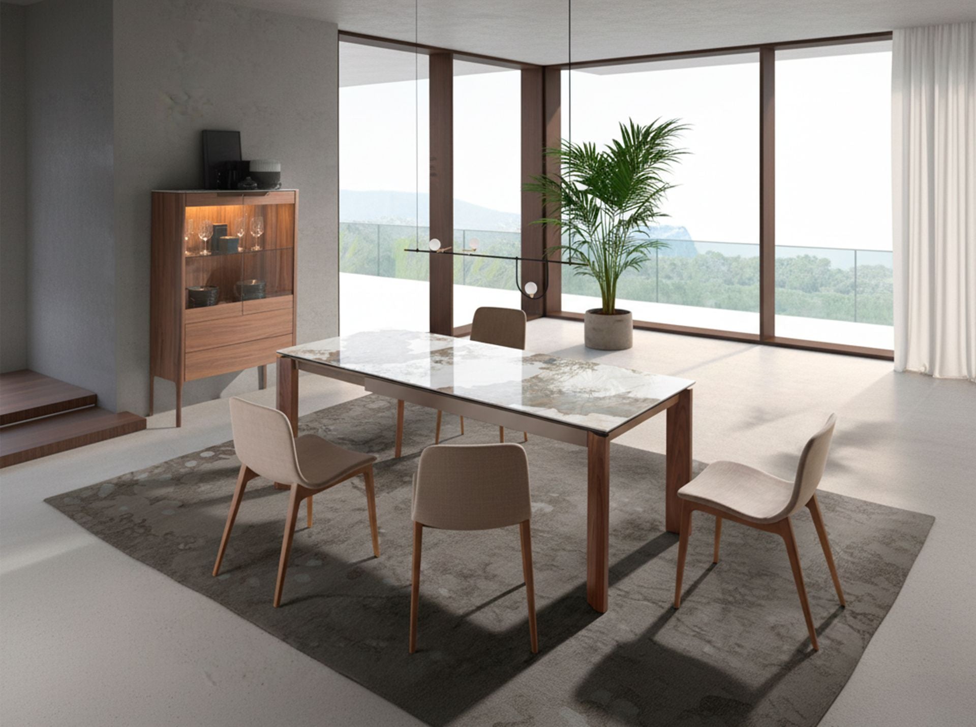 Tavolo da pranzo allungabile rettangolare marmo porcellanato e noce