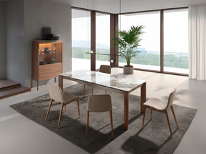 Tavolo da pranzo allungabile rettangolare marmo porcellanato e noce