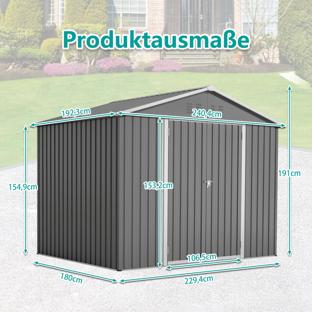 8x6FT Graues Metall-Tool-Shed mit Klapptür; Anthrazit-Farbe – Ideal für Gartenger?te und Werkzeugaufbewahrung