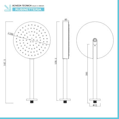 Soffione doccia cromato 25 con spessore 4 cm e braccio in acciaio