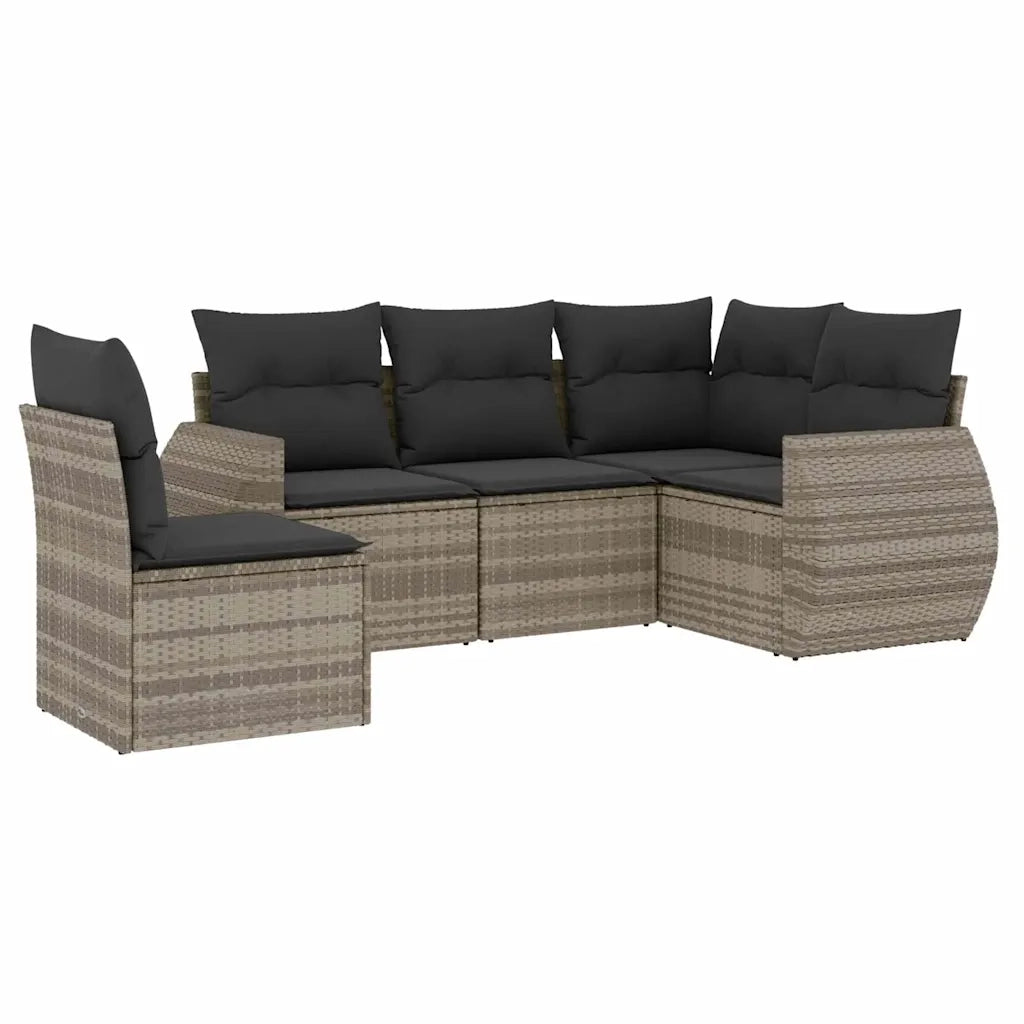 Set Divano da Giardino 5pz | Set Salotto da Giardino con Cuscini Grigio Chiaro Polyrattan