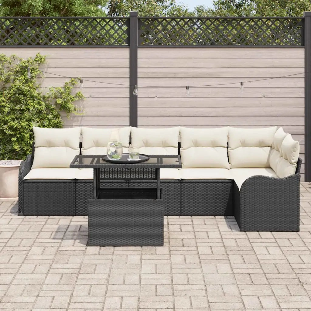 Set di divani con cuscino 7 pcs Nero Poly Rattan