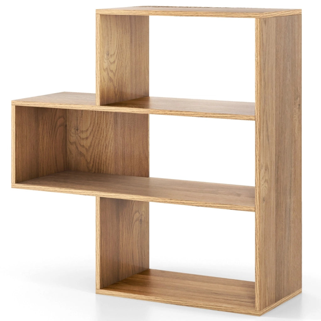Libreria angolare autoportante per soggiorno studio ufficio, Libreria convessa a 3 ripiani da esposizione Naturale