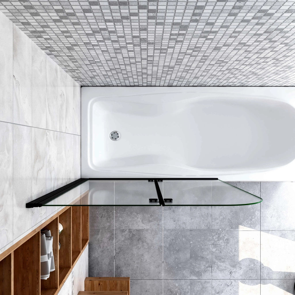 Sopravasca da Bagno Parete Vasca Doccia 100x140 cm Due Ante Movibili Vetro Temperato Trasparente 6 mm Anticalcare Telaio Nero Opaco
