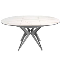 Tavolo da pranzo rotondo allungabile in marmo porcellanato e acciaio grigio