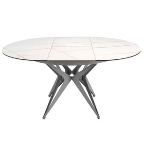 Tavolo da pranzo rotondo allungabile in marmo porcellanato e acciaio grigio
