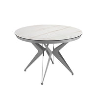 Tavolo da pranzo rotondo allungabile in marmo porcellanato e acciaio grigio