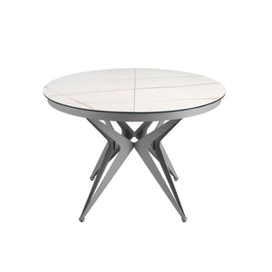 Tavolo da pranzo rotondo allungabile in marmo porcellanato e acciaio grigio