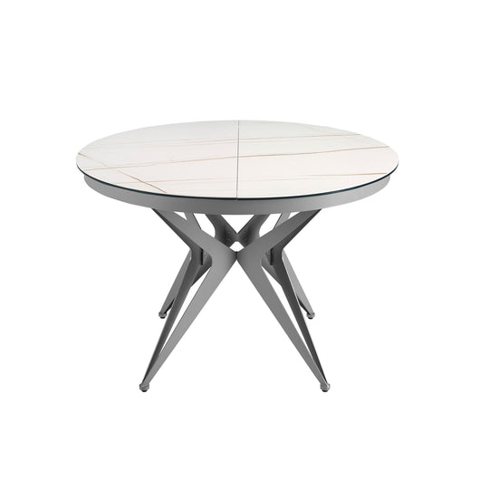 Tavolo da pranzo rotondo allungabile in marmo porcellanato e acciaio grigio