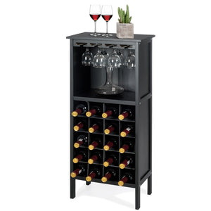 Cantinetta portabottiglie in legno Scaffale  di vino con porta calici per 20 bottiglie-Buffet-Armadio da cucina 42x24,5x96cm Nero