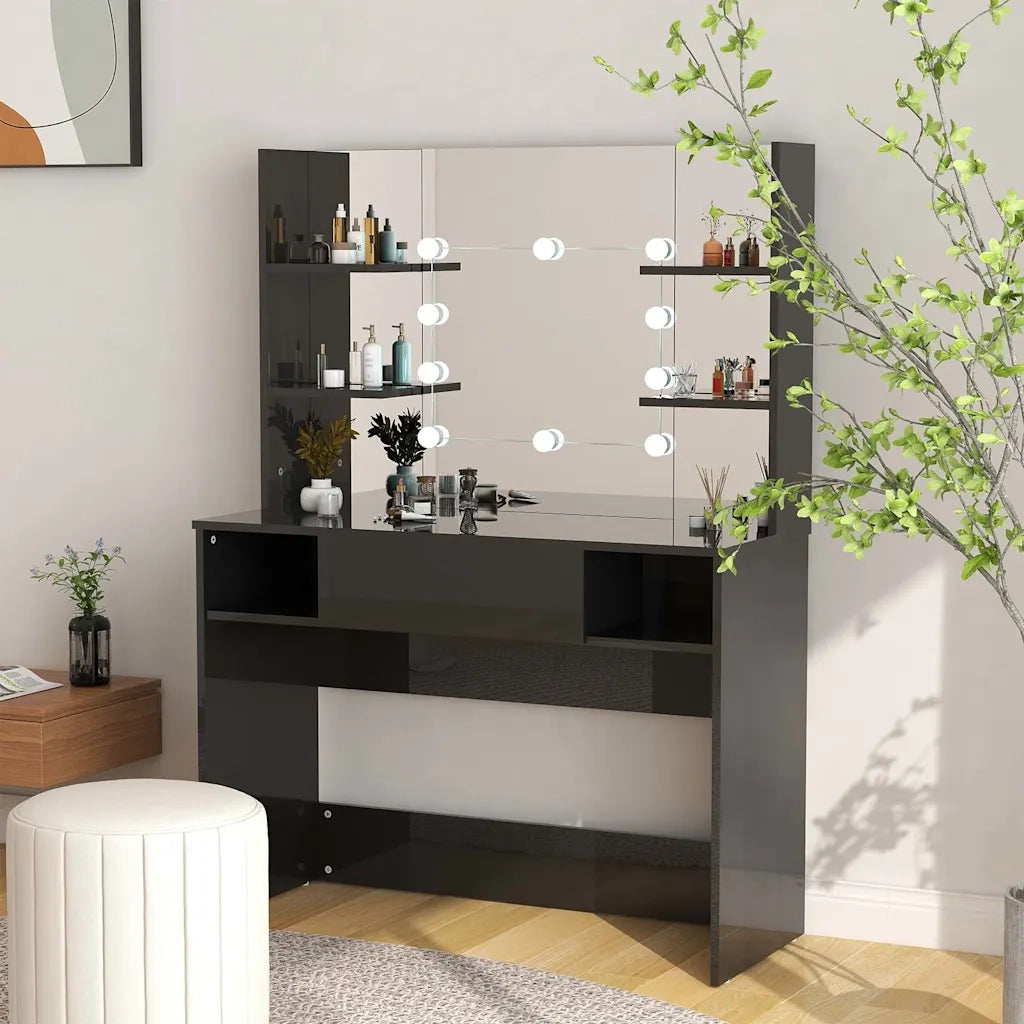 Toeletta | Tavolo da Trucco con Luci LED 100x40x135 cm in MDF Nero Lucido