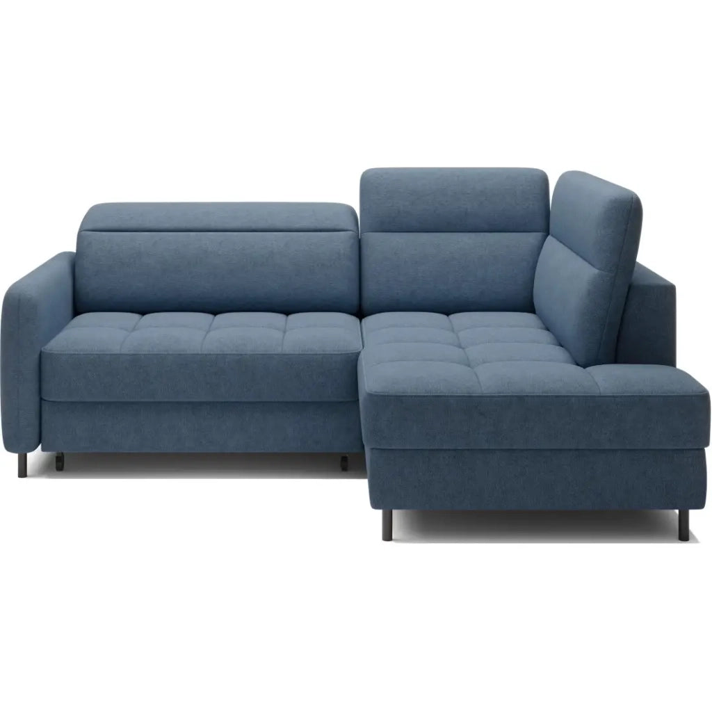 Divano angolare destro convertibile BARNEA 208 cm blu navy mélange con contenitore