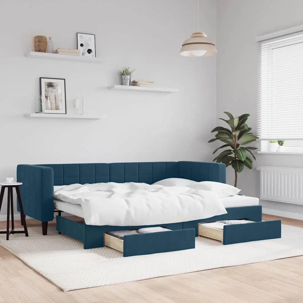 Divano Letto Estraibile con Cassetti Blu 80x200 cm in Velluto 3196731