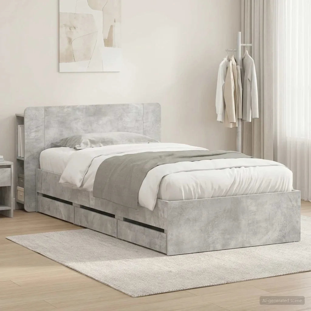 Telaio del letto con storage Grigio Cemento 75 x 190 cm