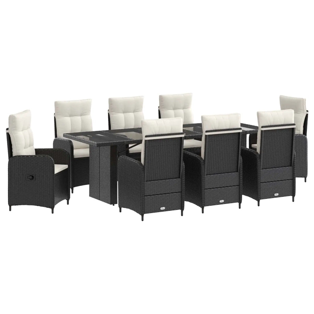Set da pranzo per esterni 9 pz Nero e Bianco Crema polyrattan 3422383