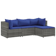 Set Divani da Giardino 4 pz | Set Salotto da Giardino con Cuscini in Polyrattan Grigio