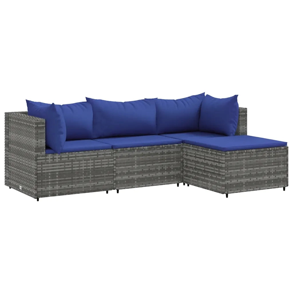 Set Divani da Giardino 4 pz | Set Salotto da Giardino con Cuscini in Polyrattan Grigio