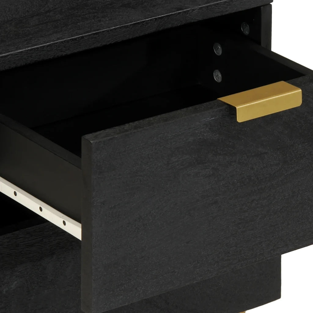 Comodino Nero 40x33x46 cm in Legno Massello di Mango 4017646