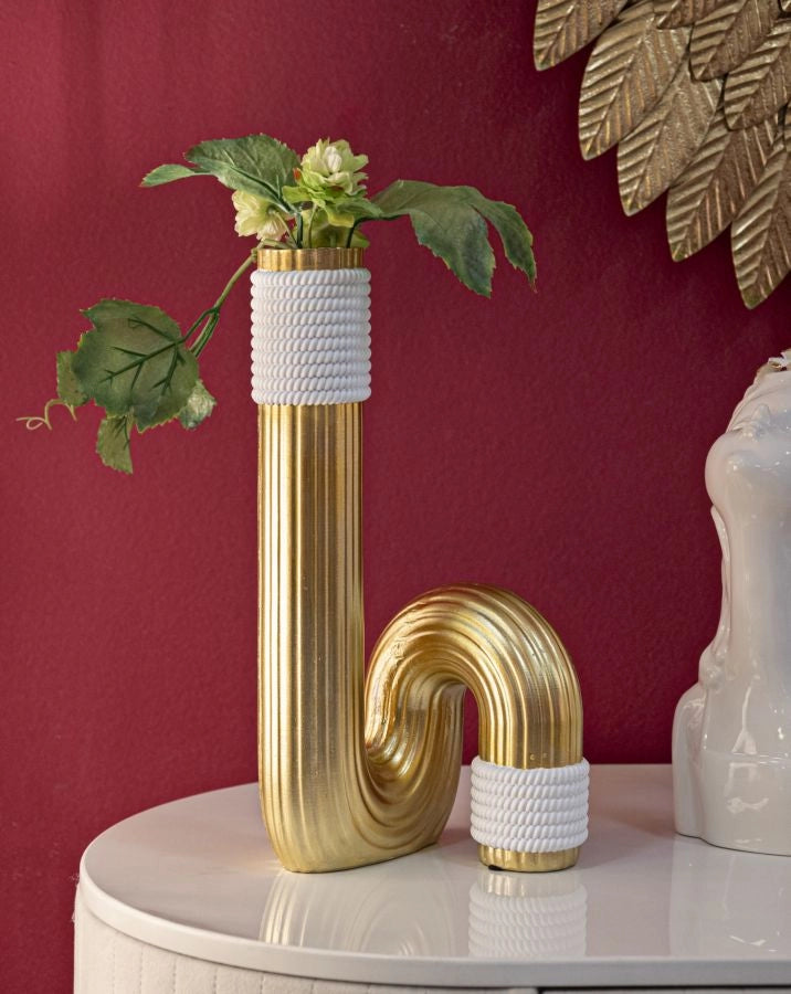 Vaso Bann Big 15,3x13x30,5 cm in Resina Oro e Bianco
