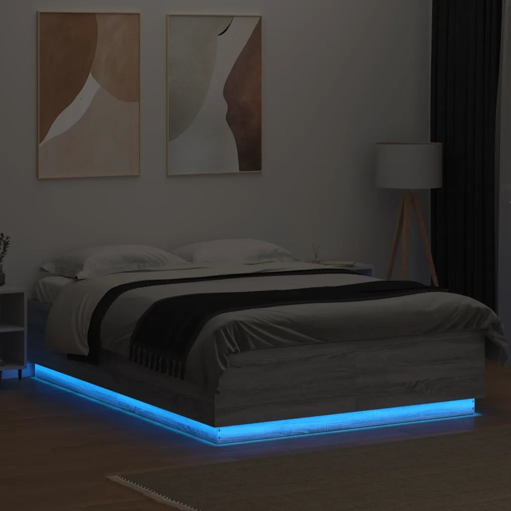 Giroletto Luci LED Grigio Sonoma 140x200 cm Legno Multistrato