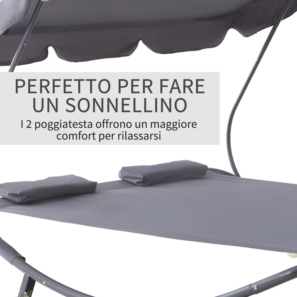 EasyComfort Lettino Matrimoniale 2 Posti Parasole Regolabile da Esterno e Giardino 200x175x134cm Grigio