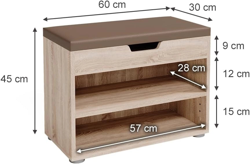 Panca scarpiera da ingresso Rolfe, Sonoma, 60 x 45 cm, per la conservazione delle scarpe e compatibile con i mobili Rolfe