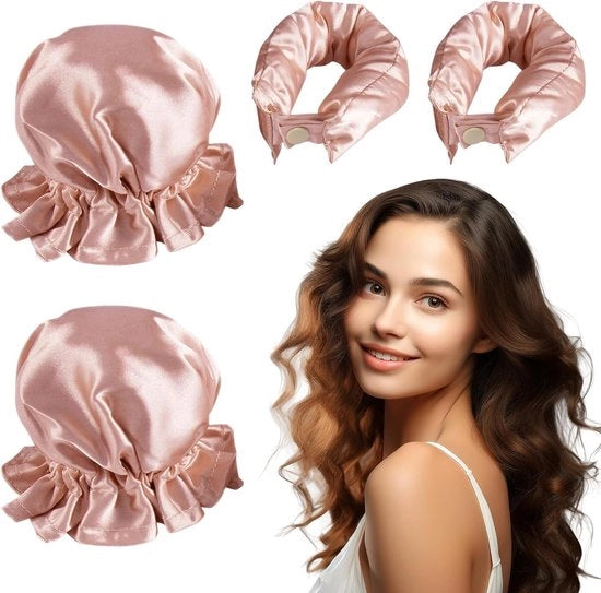Set di 2 rotoli e 2 copricapo senza calore per onde - Capelli ondulati senza calore - Rotoli per capelli satini - Set per onde senza calore - 2 rotoli e 2 copricapo - Pasticceria per capelli - Rosso