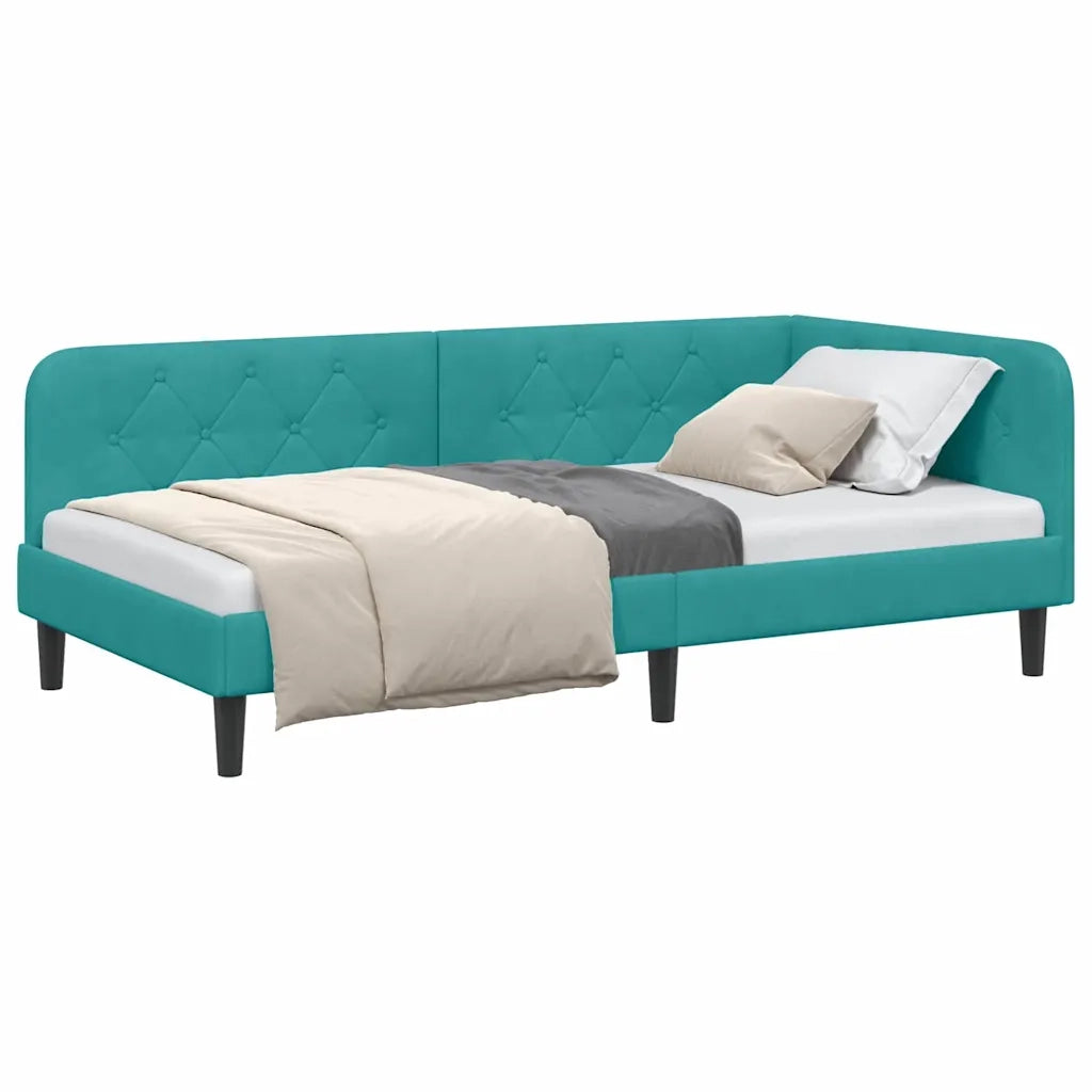 Letto singolo | Letto per adulti | Cornice del letto ad angolo Turchese 100 x 200 cm Velluto