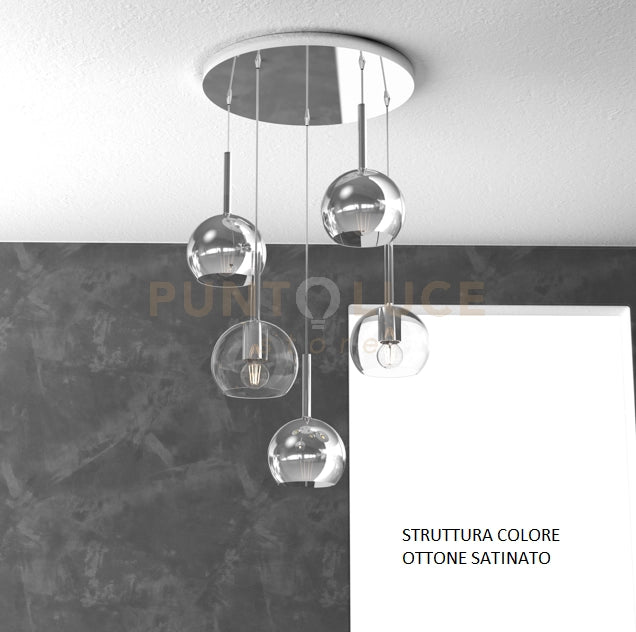 SOSP. OTTONE SAT. TONDA 5 LUCI VETRI TUTTI PICCOLO (2X TR+ 3X CR) 1155OS-S5 TP-TC