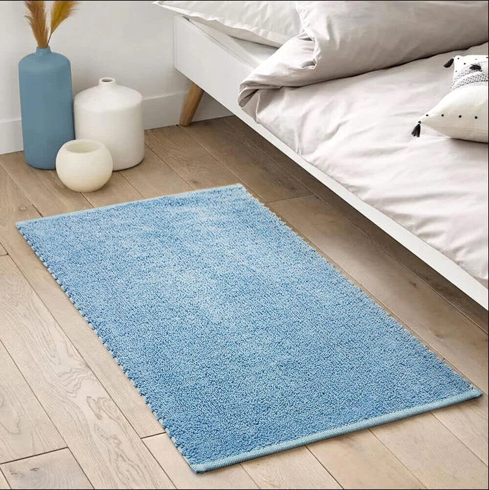 Tappeto Bagno Camera Scendiletto 60x180 cm Puro Cotone Morbido Lavabile Made In Italy Azzurro