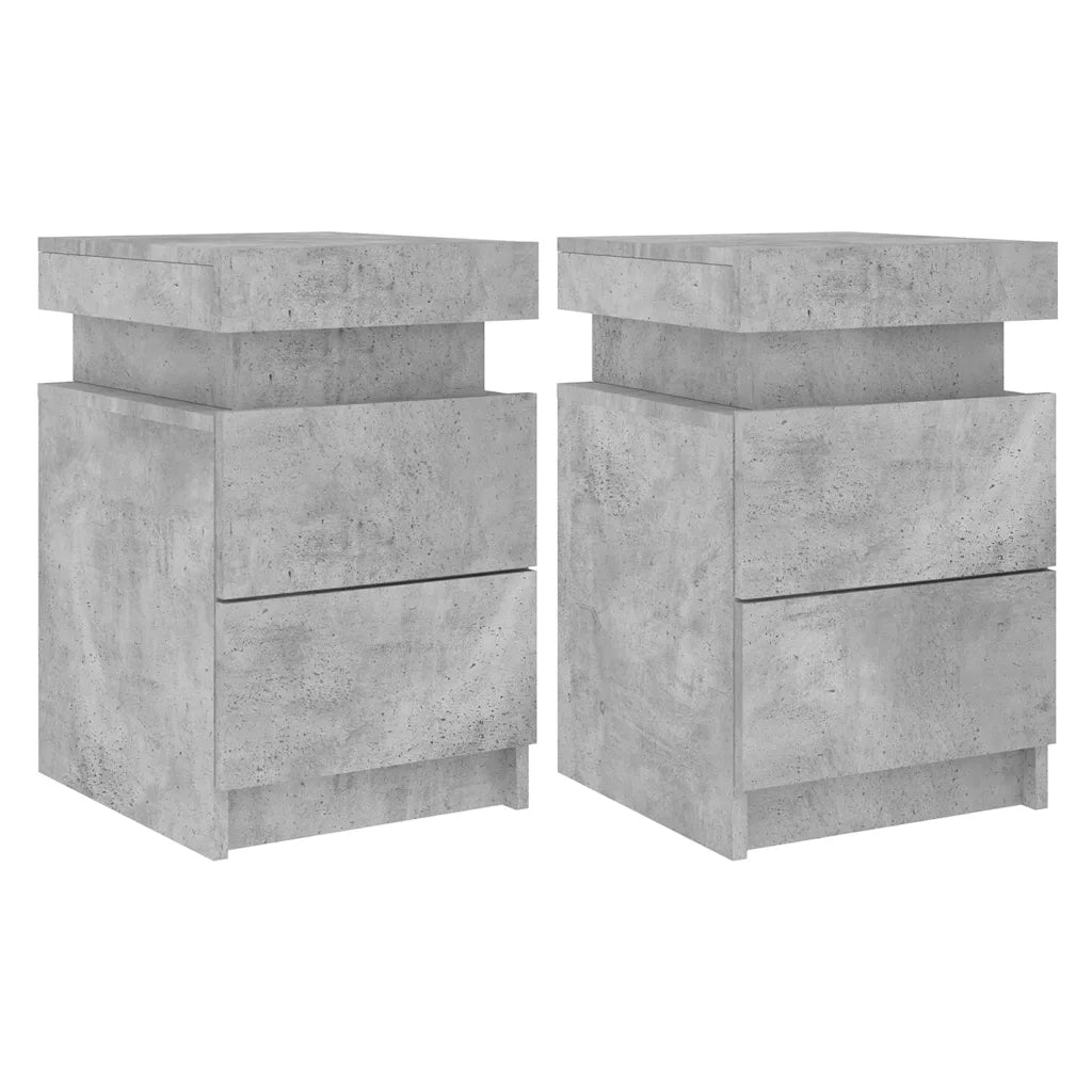 Set di 2 Comodini | Armadio da Notte | Mobiletto da notte con Luci LED Grigio Cemento 35x39x55 cm
