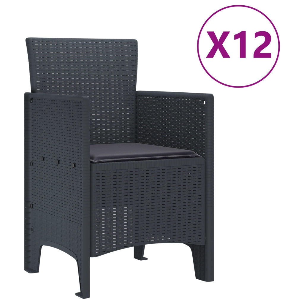Set da Pranzo da Giardino da 13 Pezzi con Cuscini Antracite Polyrattan