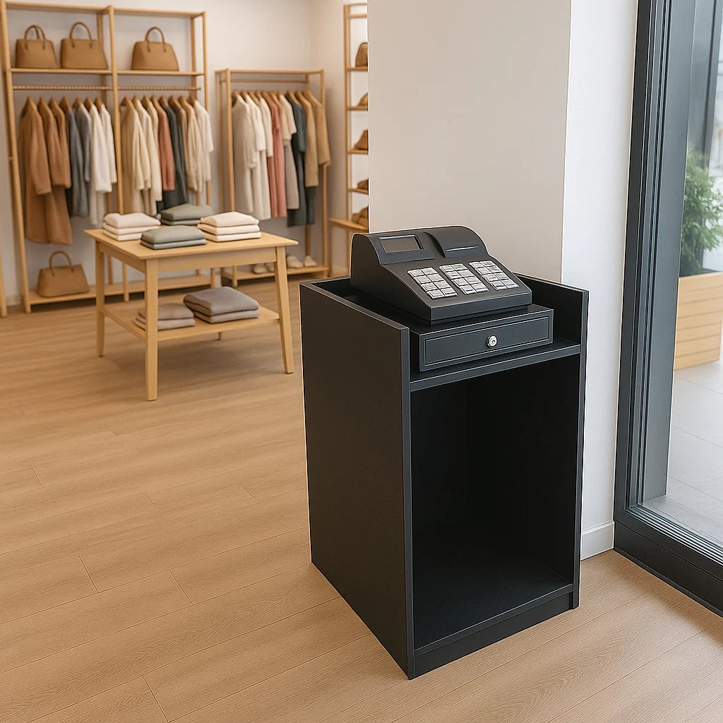 Bancone Cassa da Negozio Nero TB60 Mobile Reception 2 Ripiani in MDF