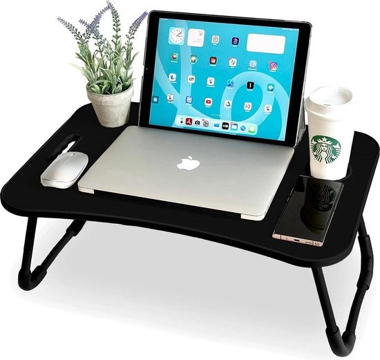 Dienblad da Poltrona - Ideale per Laptop, Libri, e Colazione - Scrivania Multifunzionale 60x40x26 cm Nero