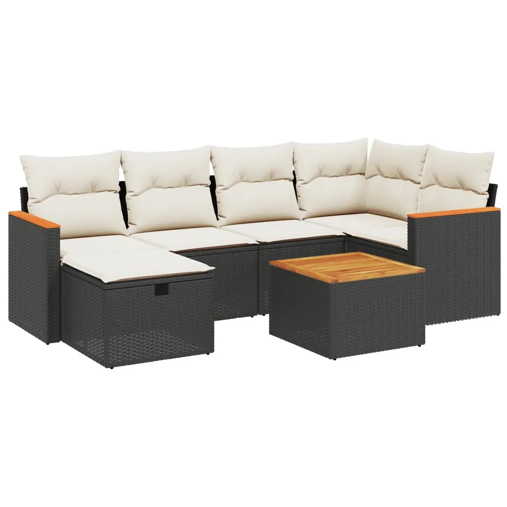 Set Divani da Giardino con Cuscini 7pz Nero Polyrattan