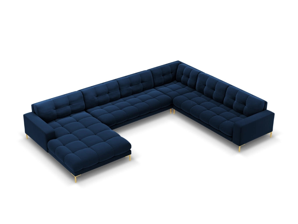 Cosmopolitan Design - Divano panoramico destro "Bali" 7 posti in velluto blu reale 