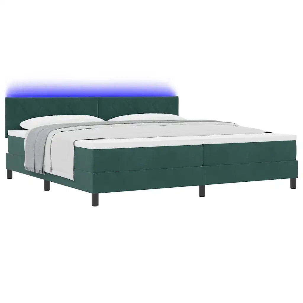 Letto a Sorgente LED con led Verde Scuro 200 x 200 cm Velluto 3342743