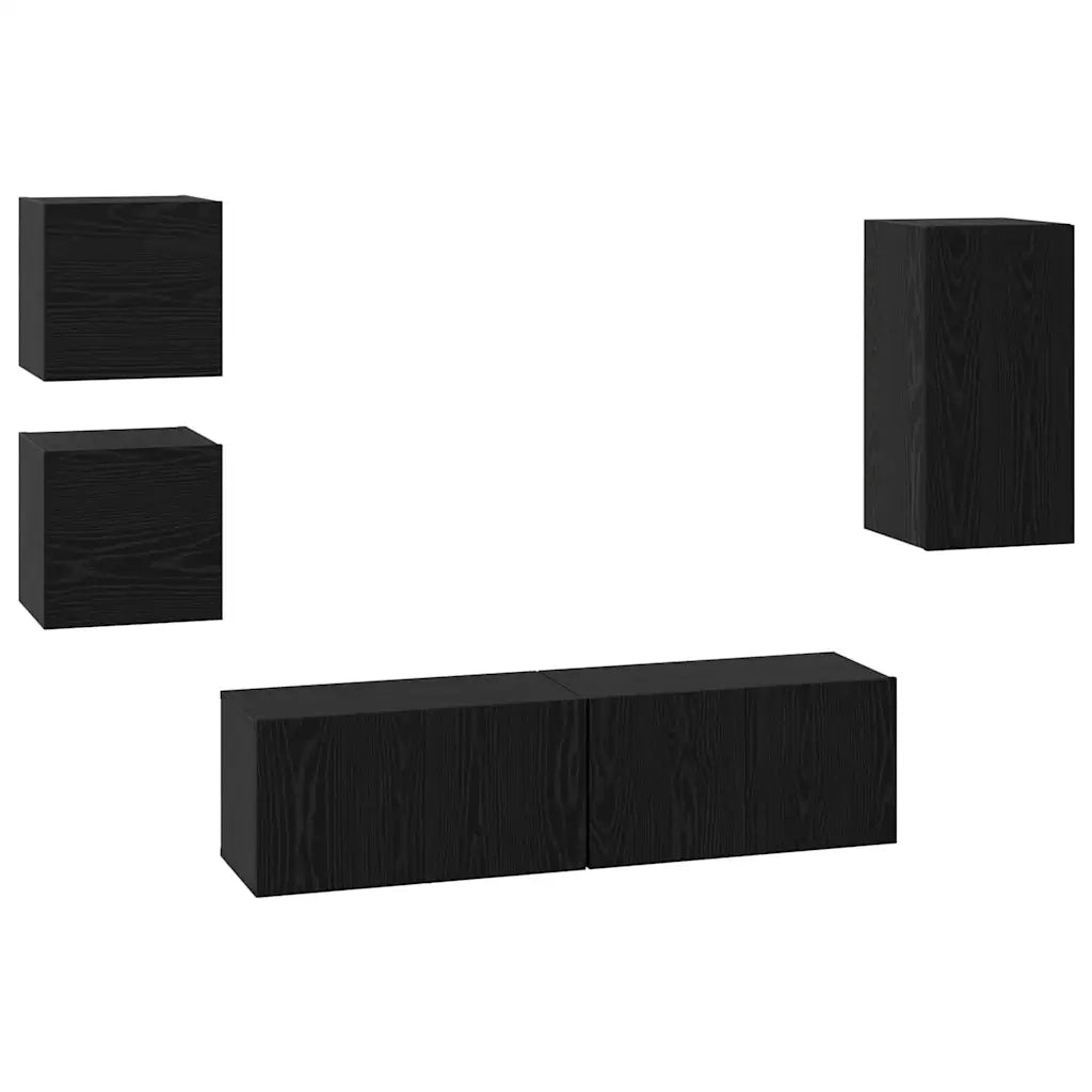 Set mobile TV 5 pz-Credenza per TV Rovere Nero Legno multistrato 989891