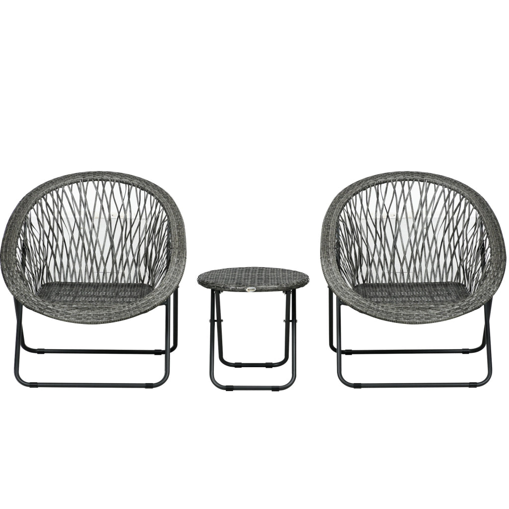 Set da giardino pieghevole 3 pezzi con tavolino rotondo in rattan sintetico grigio