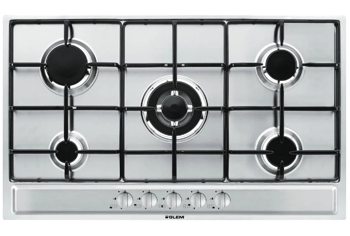 Glem gas p95fxv piano cottura da 90 cm inox, comandi frontali, 5 fuochi
