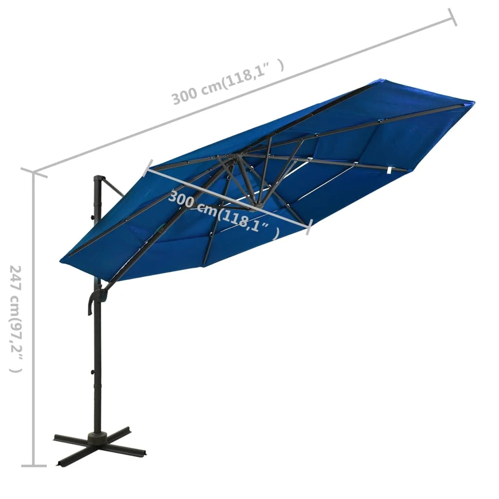 Ombrellone a quattro livelli con palo in alluminio 3 x 3 m blu 02_0008787