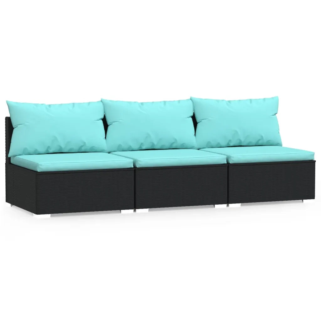 Divano a 3 Posti con Cuscini in Polyrattan Nero cod mxl 35117