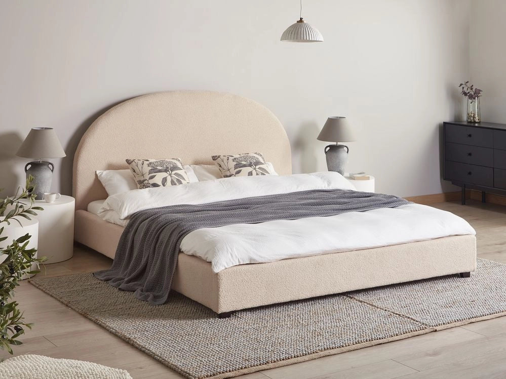 Letto matrimoniale ad acqua in tessuto bouclè beige 180 x 200 cm retrò minimalista