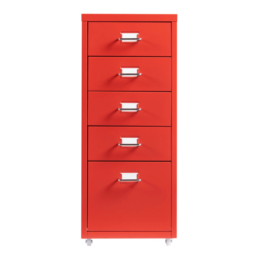 Cassettiera Kökar in Acciaio Mobile Archivio con 5 Cassetti e Rotelle - Rosso [en.casa]